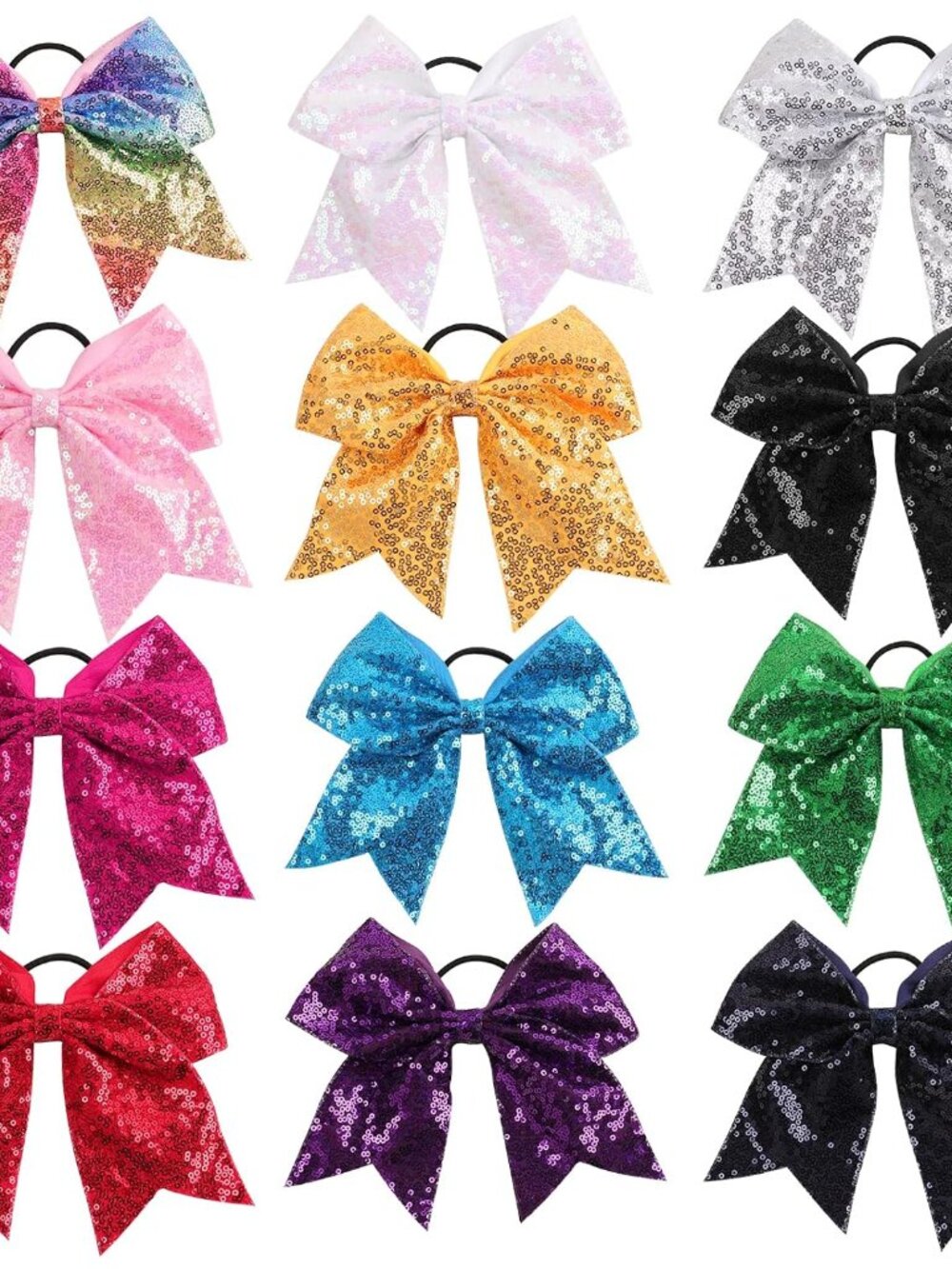 12PCS 7" Large Glitter Cheer Hair Bows for Cheerleading
